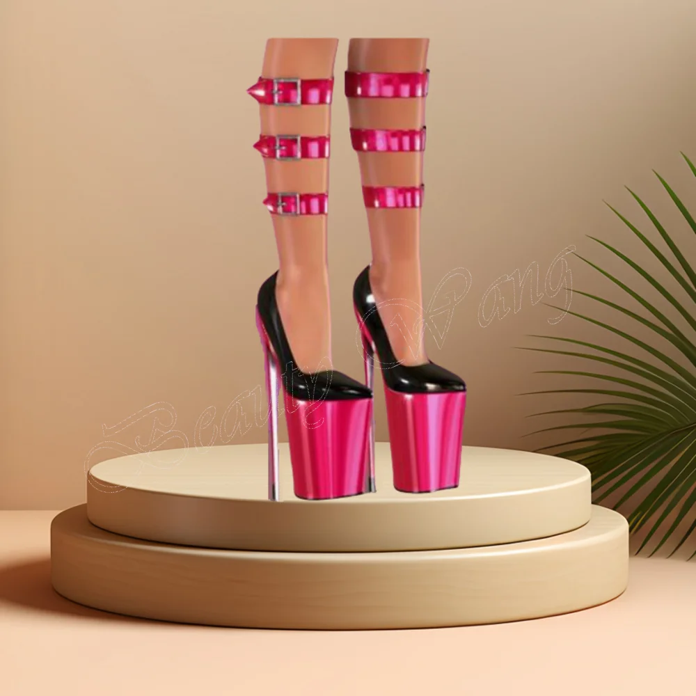

Pink Black Supper High Heel Pumps Platform Shoes Thin Heel Ankle Buckle High Heel Shoes for Women Heels 2024 Zapatillas Mujer