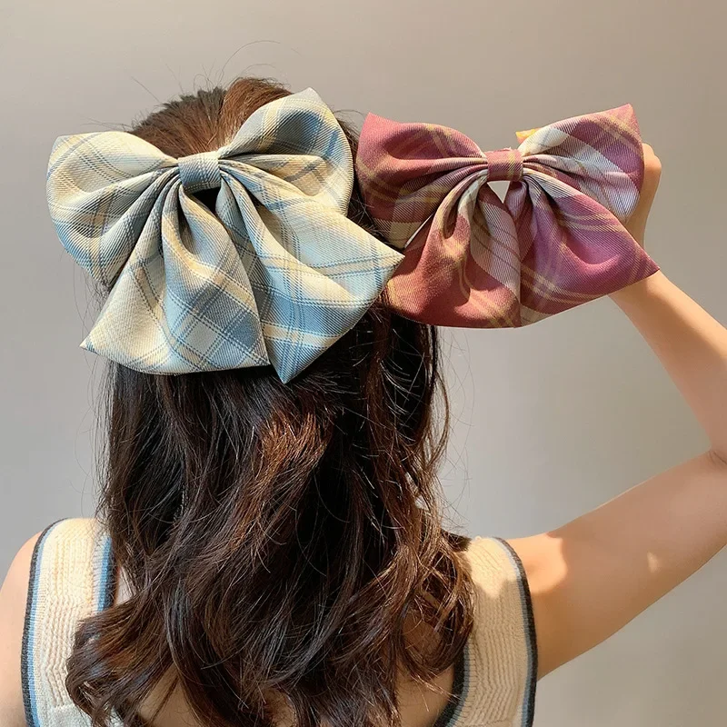 Dolce JK Bowknot fermaglio per capelli Plaid a righe accessori per capelli in tessuto per ragazze studente accessorio uniforme bella Clip a molla