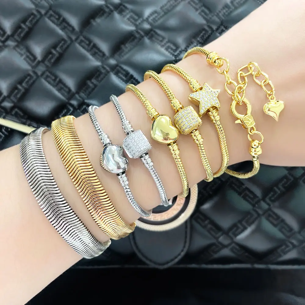 FLOLA DIY Gold Plated Bracelets for Jewelry Making Statement Gold Silver Color Wide Snake Chain Bracelets Wholesale brth77