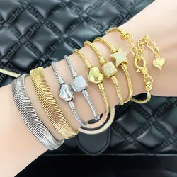 FLOLA DIY Gold Plated Bracelets for Jewelry Making Statement Gold Silver Color Wide Snake Chain Bracelets Wholesale brth77