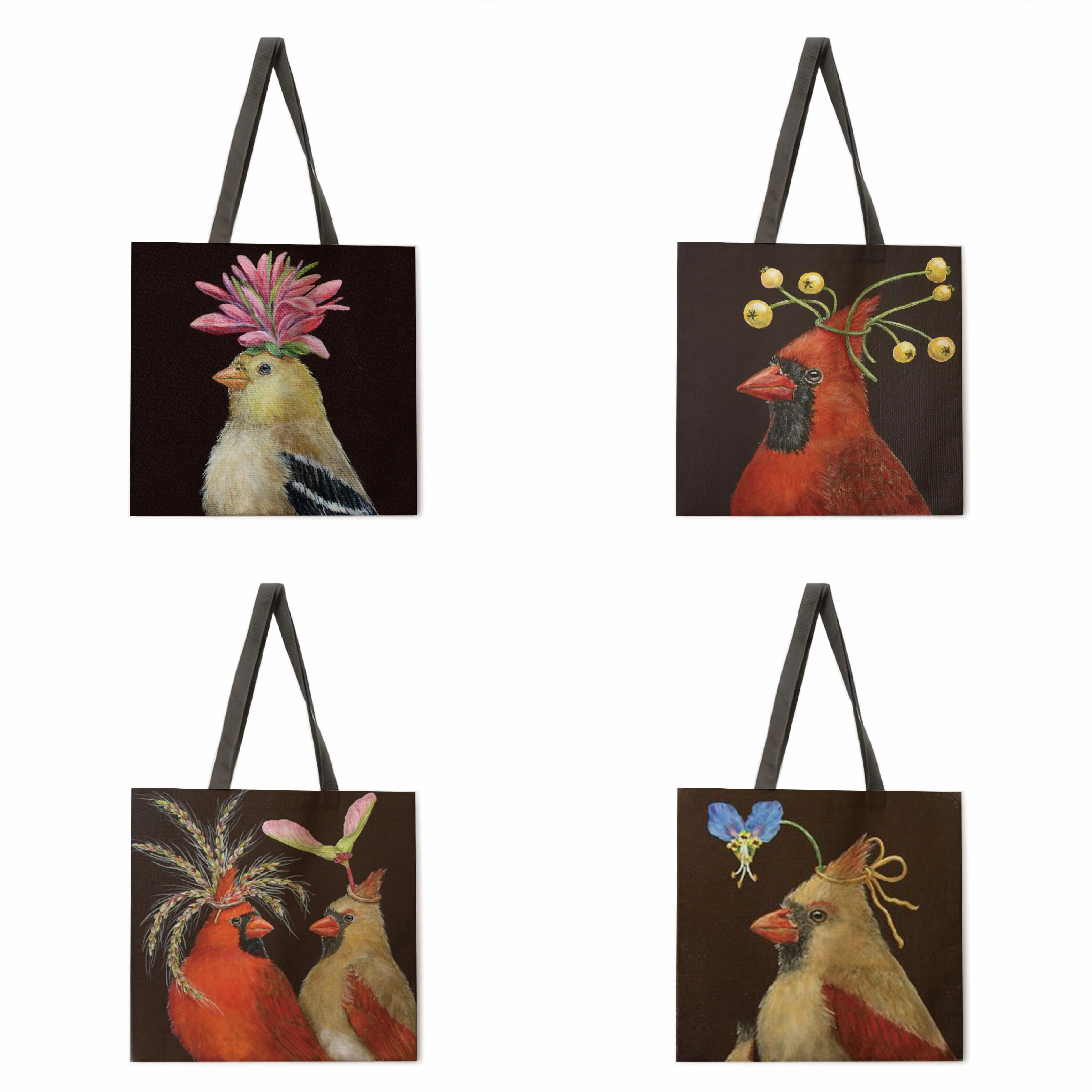 

Christmas Bird Linen Bag Handbag Lightweight Shoulder Bag Large Capacity Eco-friendly Shopping Bag Handbag Tote Bag