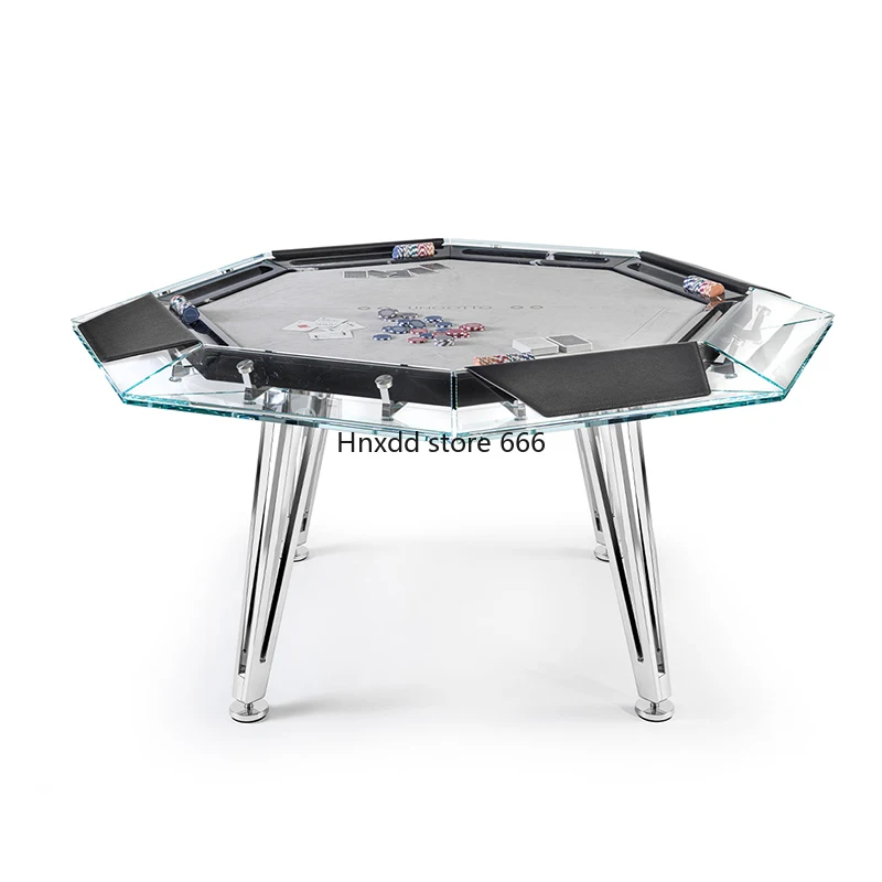 Texas 10-person poker table glass chess table luxury club octagonal competitive chip table