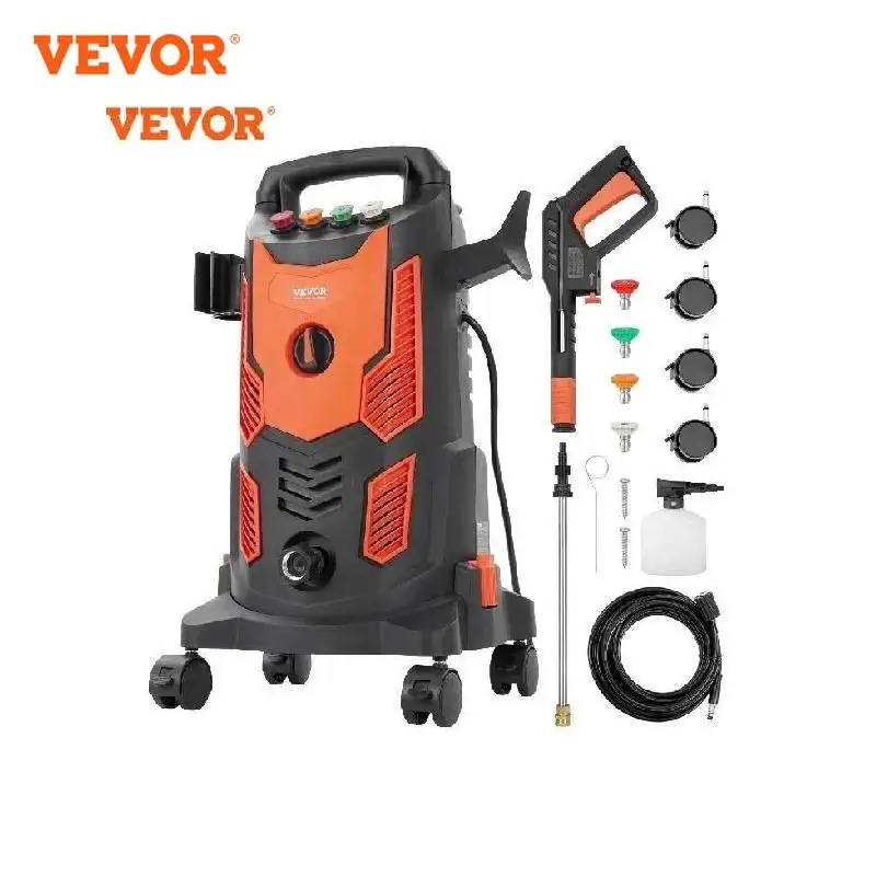 VEVOR Electric Pressure Washer Power Washer Quick Connect Nozzles Foam Cannon Retractable Handle for Portable to Clean Patios