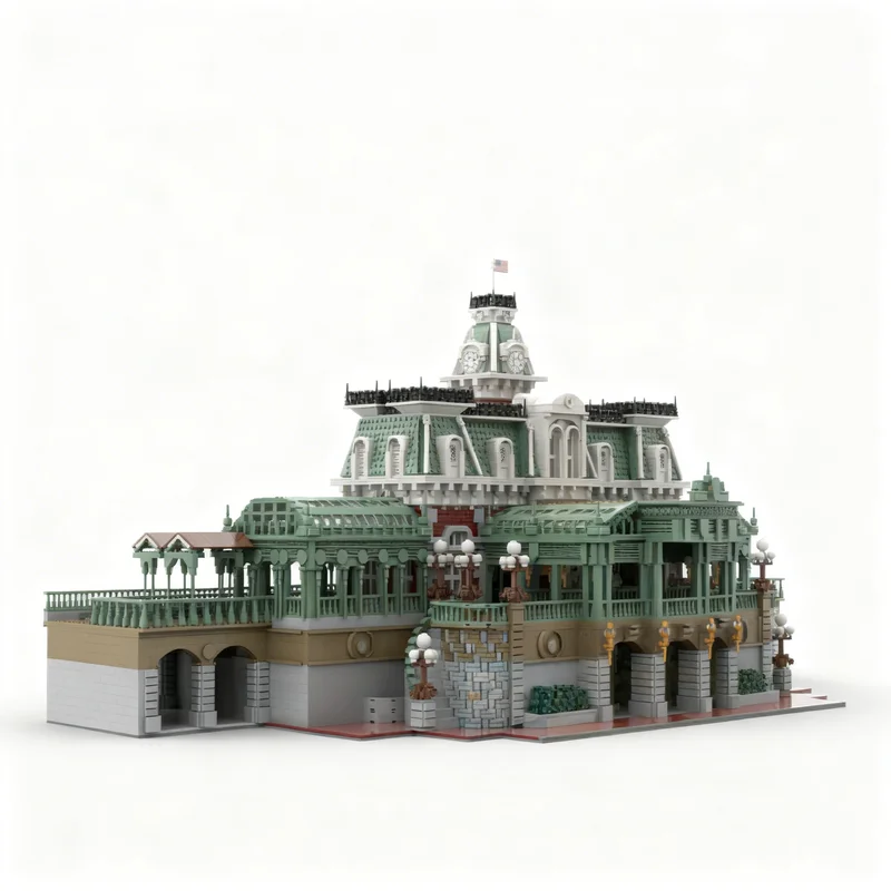 19606pcs MOC Magic Kingdom Main Street Railroad Station Disnay Model Building Blocks Education Display Birthday Art Brick DIY