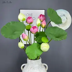 SunMade Big Lotus Silk Artificial Flowers Home Garden Decoration Fake Plants Lotus Leaves Flower Arrangement Flores Artificales