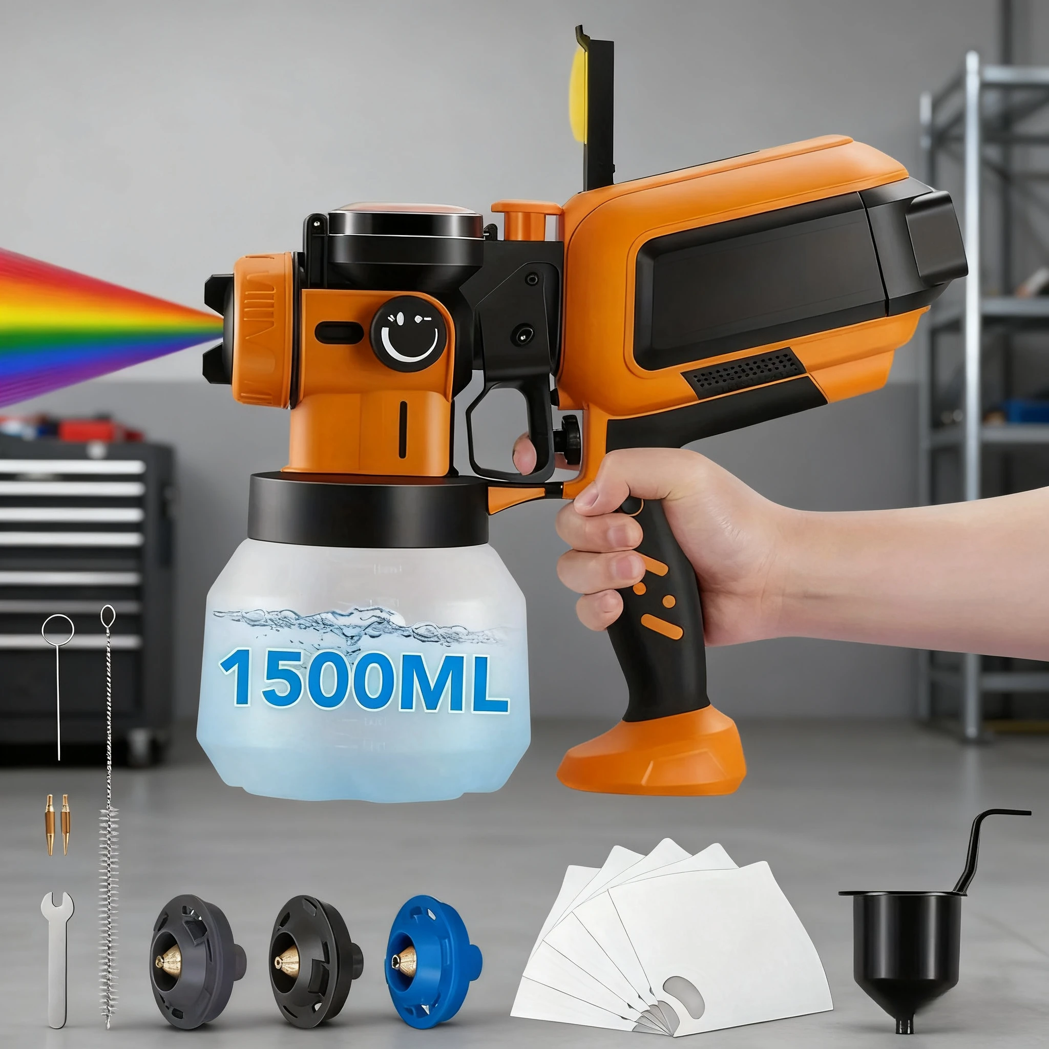 

1000 Вт 1500 мл мощный контейнерный распылитель краски, электрический пистолет-распылитель, ящик для хранения латунных насадок, домашняя живопись для автомобилей