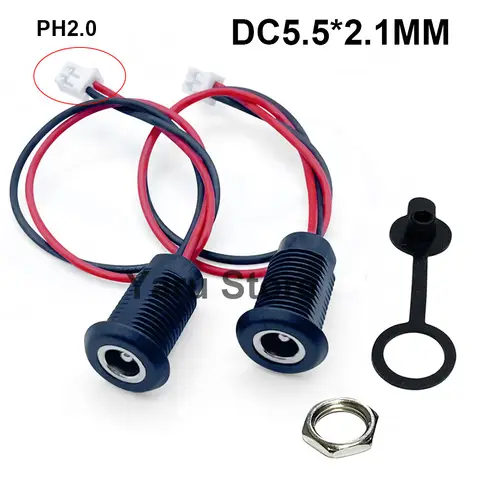 DC 5,5x2,1mm 5521 enchufe fuente de alimentación CC enchufe hembra conector de montaje en Panel 5,5x2,1mm PH 2,0 adaptador