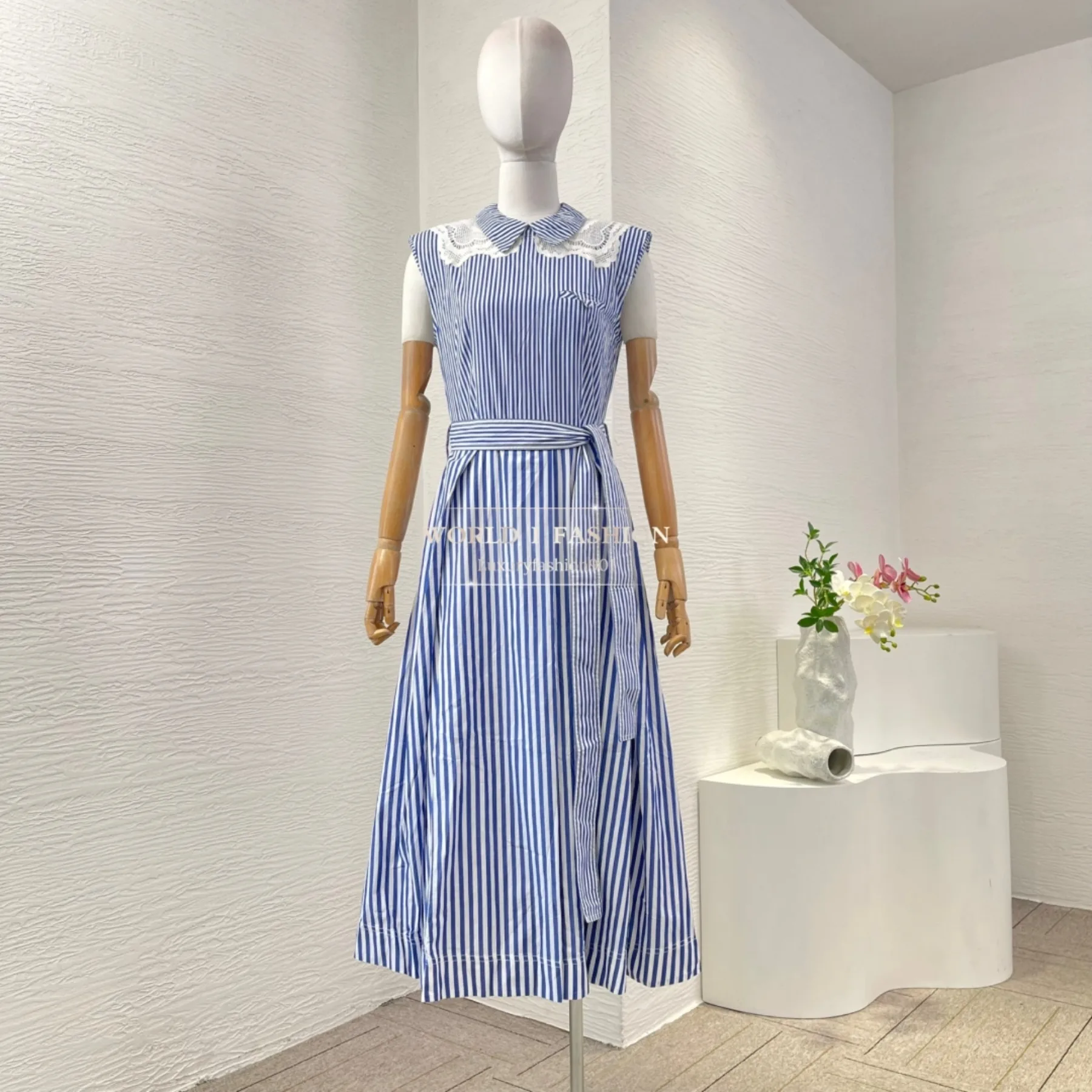 

Cotton Blue Stripes Sleeveless Womens Dresses