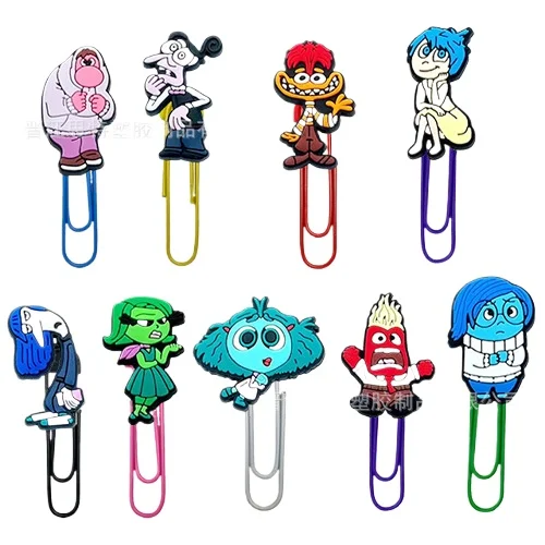 9Pcs/Set Disney Inside Out 2 Paperclips Bookmarks Action Figures Toys Anxiety Envy Joy Pins School Supplies Bookmark Kids Gifts