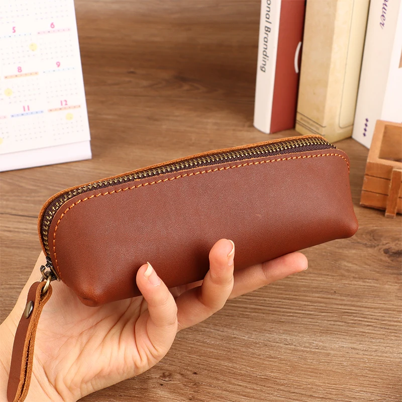 Saco De Lápis De Couro Simples, papelaria Hoder, Pen Case, Saco De Armazenamento, Bolsa De Zíper, Caixa De Óculos, Material Escolar