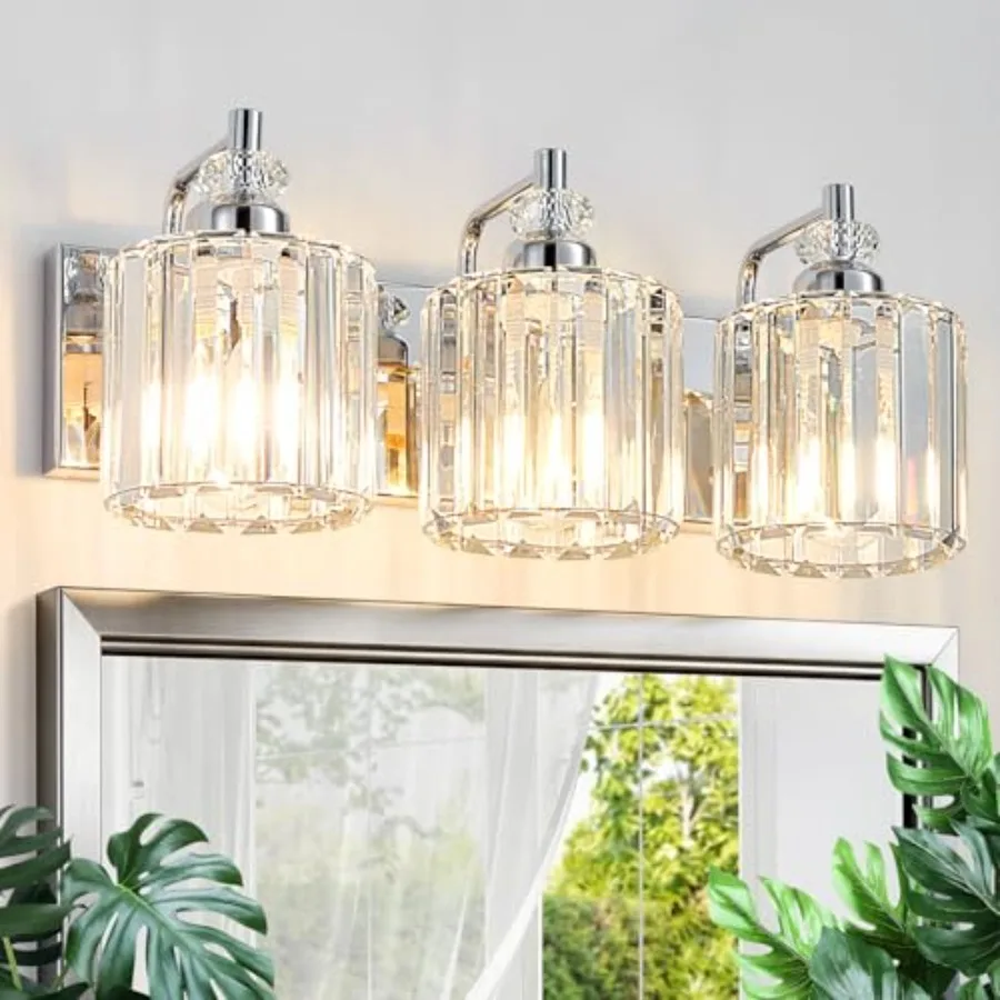

3-Light Modern Bathroom Light Fixture Bathroom Vanity Lights Over Mirror Wall Sconce Lighting with K9 Crystal Shades E26 Base f
