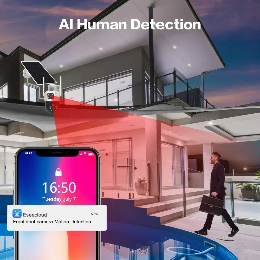 4K 8MP Solar Wireless IP Camera with 10800 MAh Battery Outdoor HD Dual Lens WiFi PTZ Camera Solar Panel CCTV Security Camera