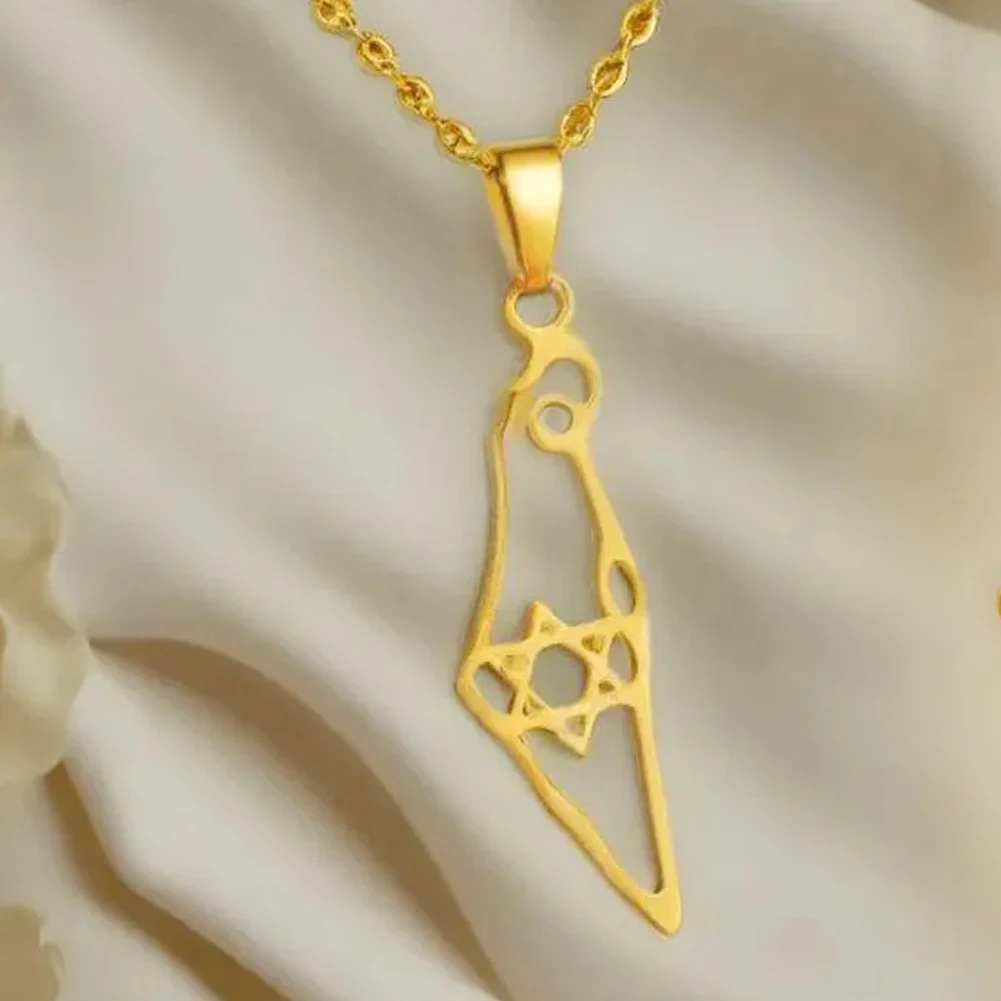 YILUOCD Hollow Star of David Map Necklace for Women 14k Gold-plated Hexagram Symbol Country Geography Necklaces Amulet Jewelry