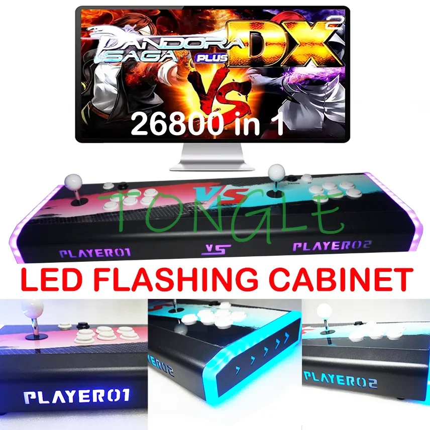 Kids Arcade Stick Retro Fighting Game Console, LED Flashing Cabinet, 3D PandoraSaga Box DX 26800 / 10888 in 1 Support 4 Players