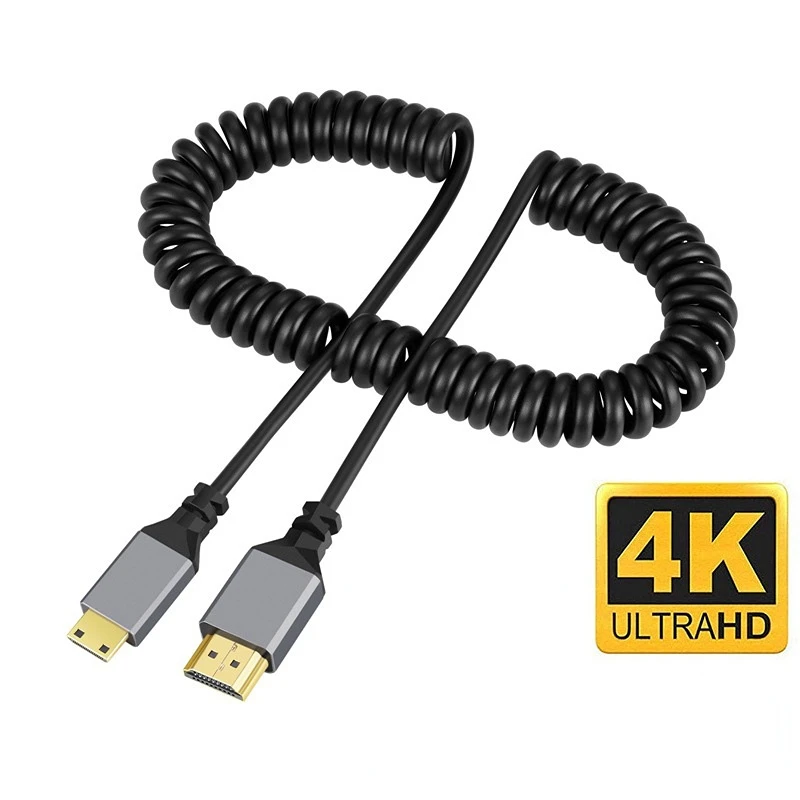 Nku 4K HDTV2.0 a Mini Micro HD macho a macho, resorte de extensión en espiral, Cable Flexible para PC, PS4, cámara, Monitor de tableta