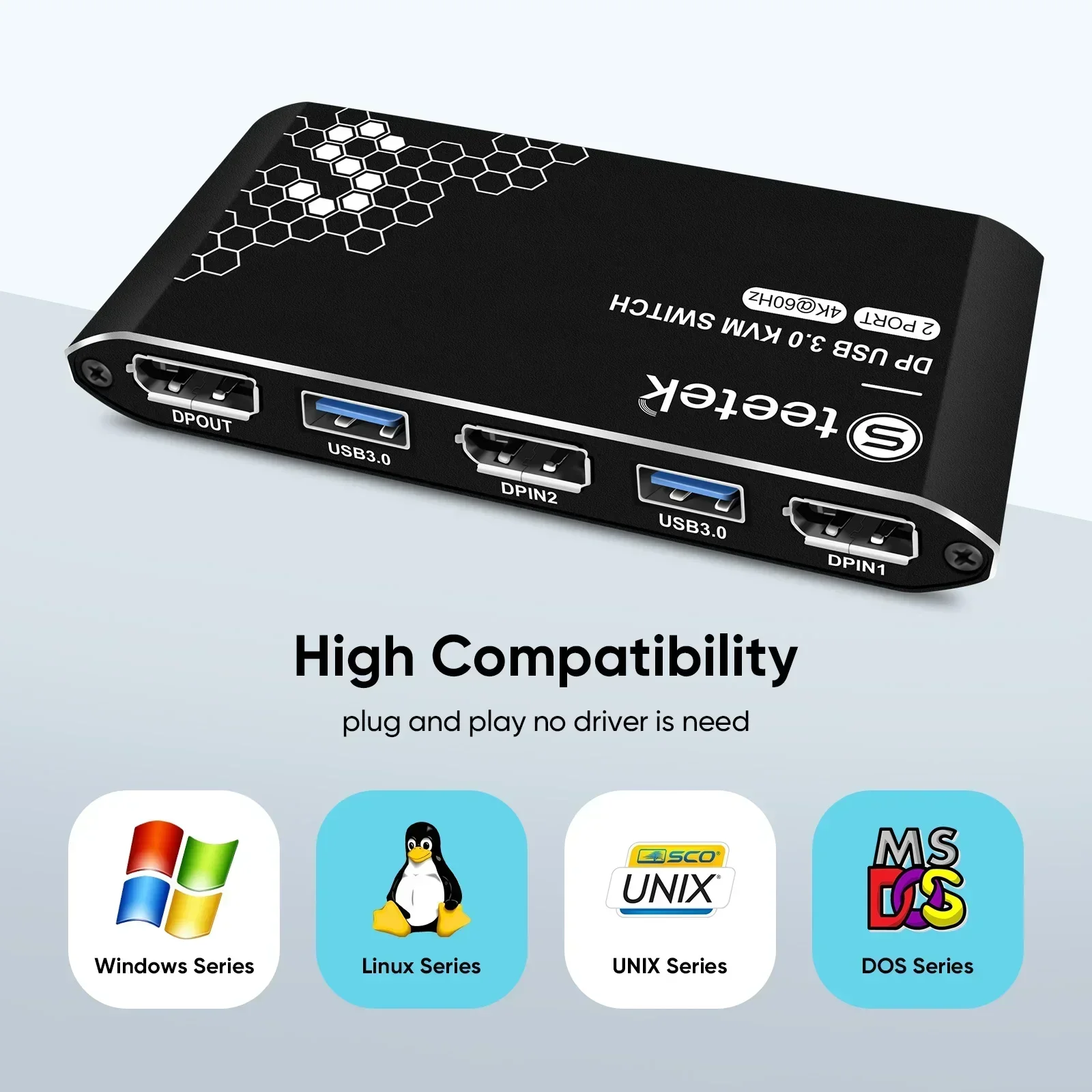 KVM Switch with DisplayPort, 2 Ports, 4K@60Hz, for Monitor Sharing of Two Computers, HDCP 2.2 and USB C(ables Supplied