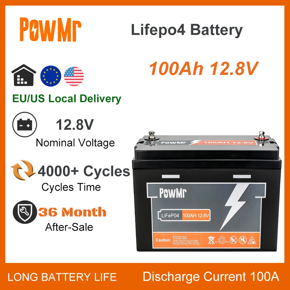 100AH 12V Power Lifepo4 Lithium Battery 12.8V More Safety and Long Battery Life Parallel Max 4 Series EU US Local Fast Delivery