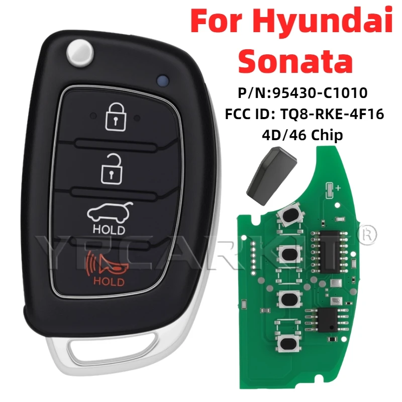 For Hyundai Sonata 2014 2015 2016 2017 2018 2019 Flip Remote Car Key Fob 433MHz  46 4D Chip 95430-C1010 FCC ID: TQ8-RKE-4F16