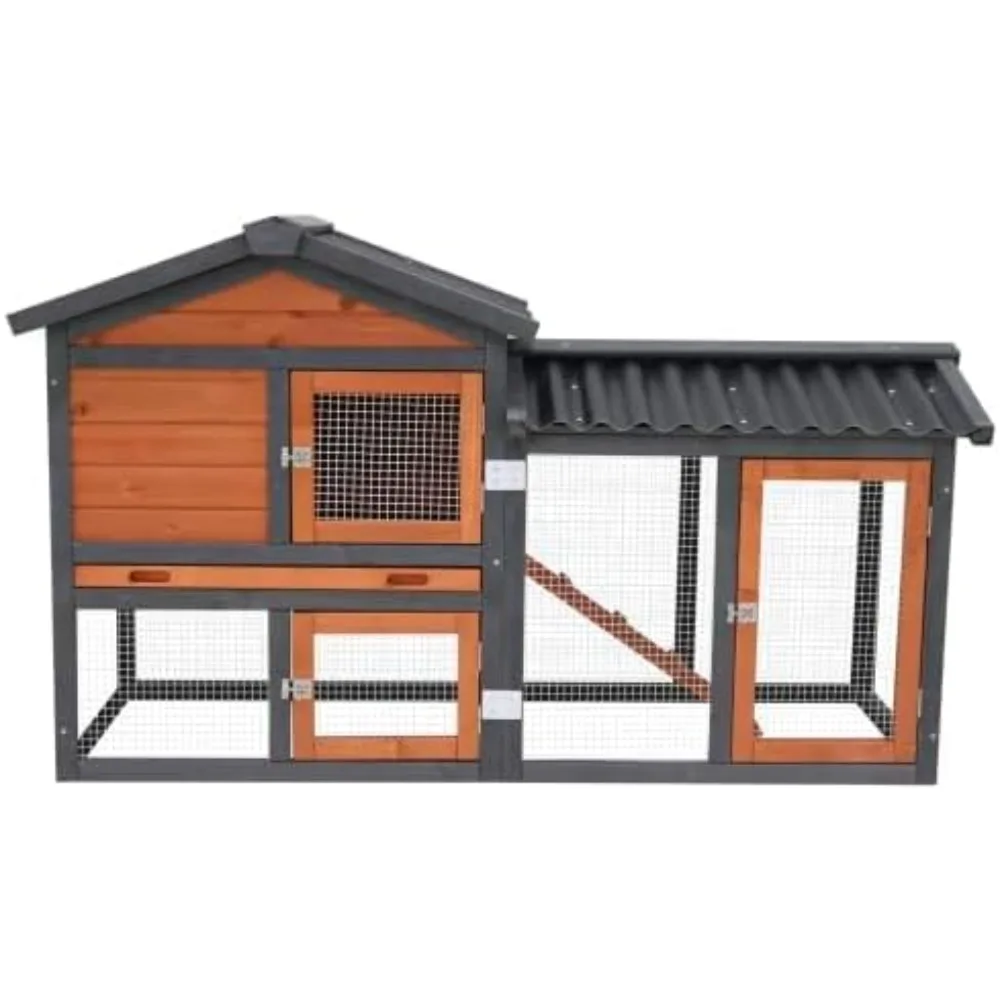 

Chicken Coop,Wooden Duck House Outdoor Indoor,Hen House Poultry Quail Cage with Waterproof, Run, Elevated Retreat, Ramp, Door