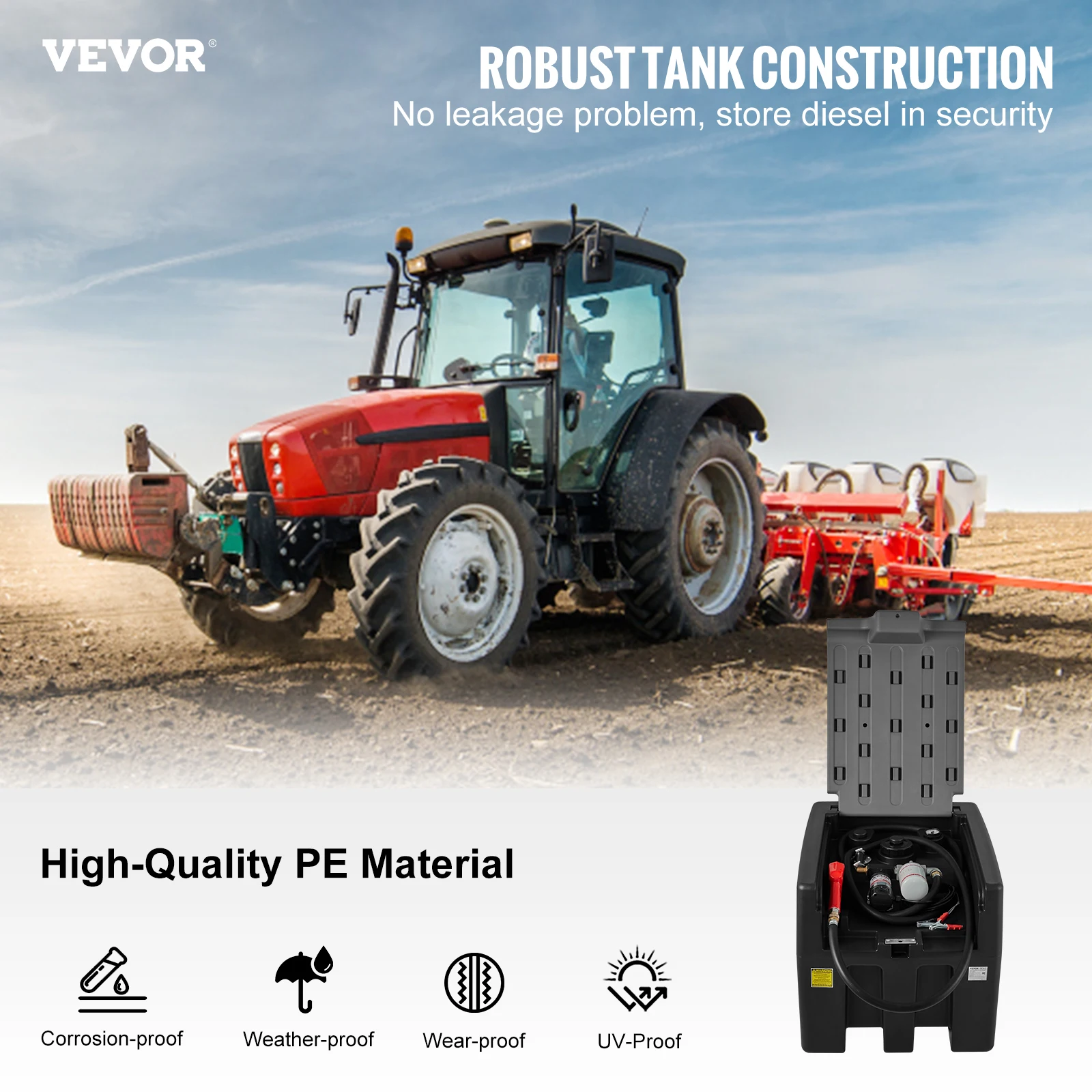 VEVOR Portable Diesel Tank 58 Gallon Fuel Tank with 12V Electric Transfer Pump PE Diesel Transfer Tank for Fuel Transportation