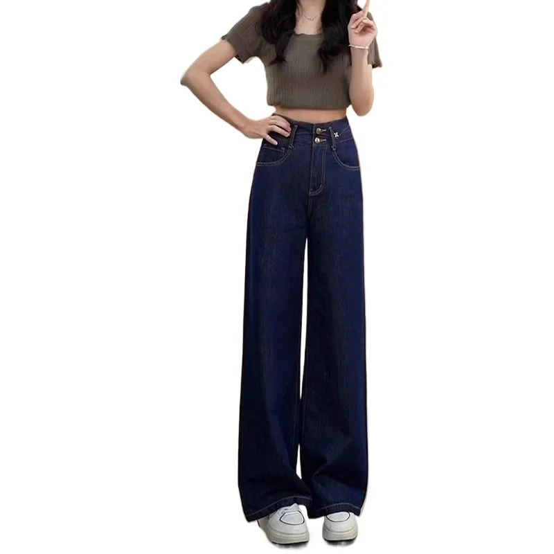 

Premium Original Cow Color Velvet Jeans Women's Spring Autumn New Design Sense High Waist Straight Pants Wide Leg Pants Trousers