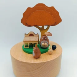 Music Box Home Decor Table Top Decor Cartoon Rotating Music Box Wooden Crafts Hand Winding