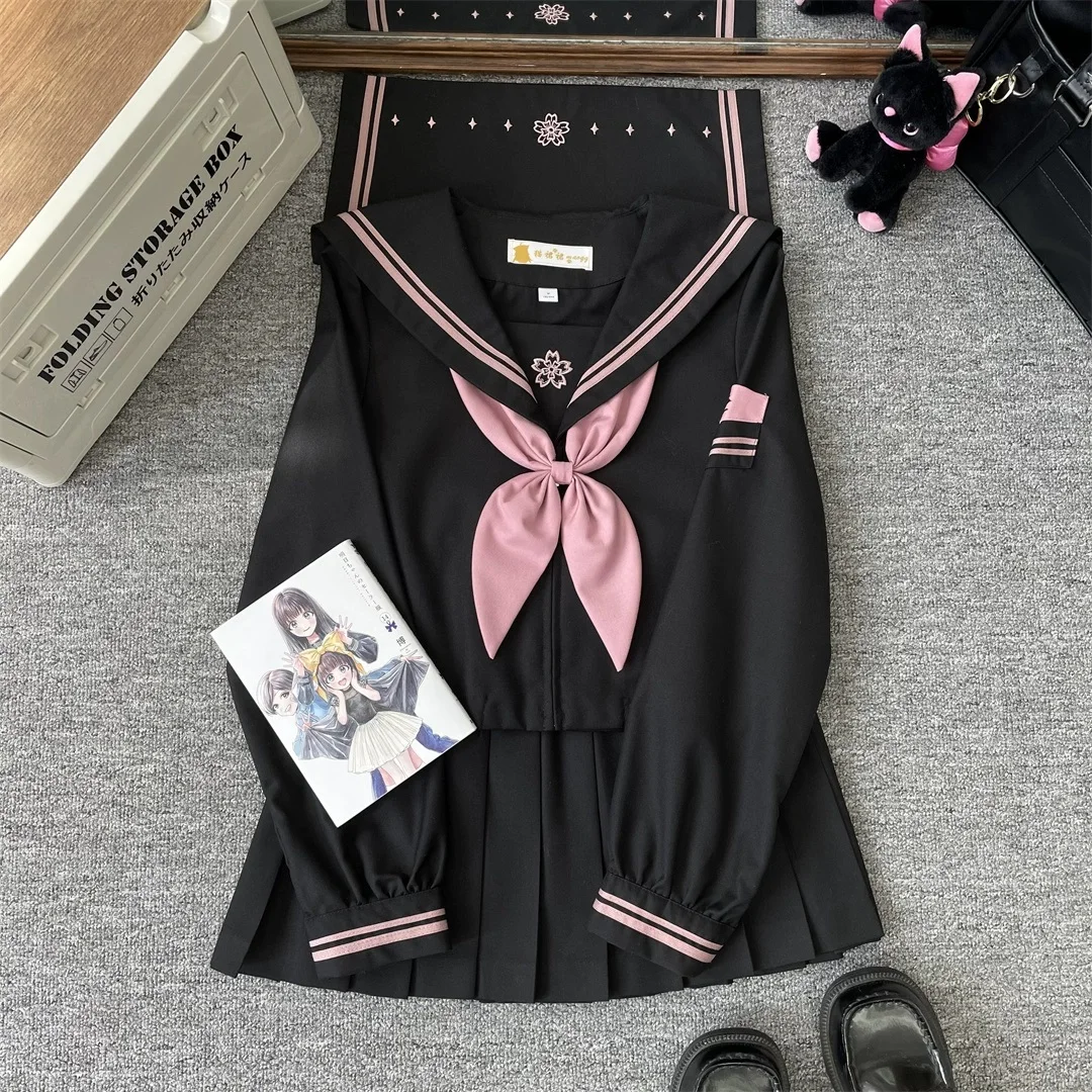 Czarny Mundurek Marynarski Fuku Jk Strój Szkolny Ubrania Marynarskie Bluzki Sukienka Cosplay Seifuku Japonia Anime Kobiety Uczennica Plisowana Spódniczka Strój