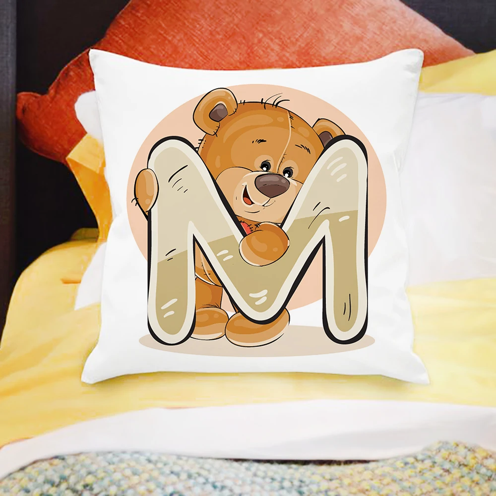 45x45cm oso de dibujos animados sofá decoración de la habitación de los niños lindo animal funda de almohada letra impresión funda de cojín