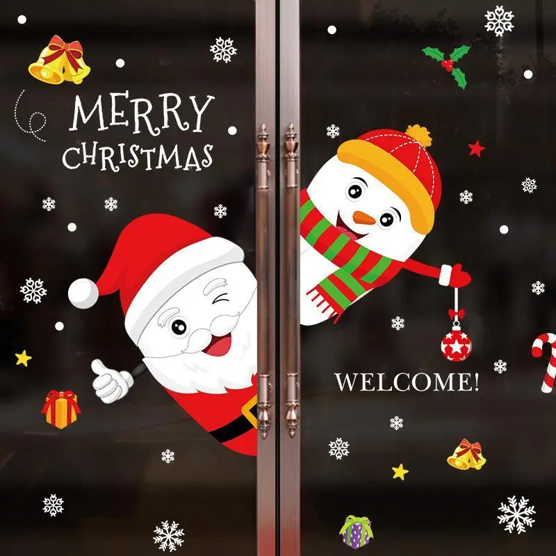 2027 Merry Christmas Window Stickers Removable Self Adhesive Lovely Cartoon Patterns Perfect For Home Store Holiday Decoration