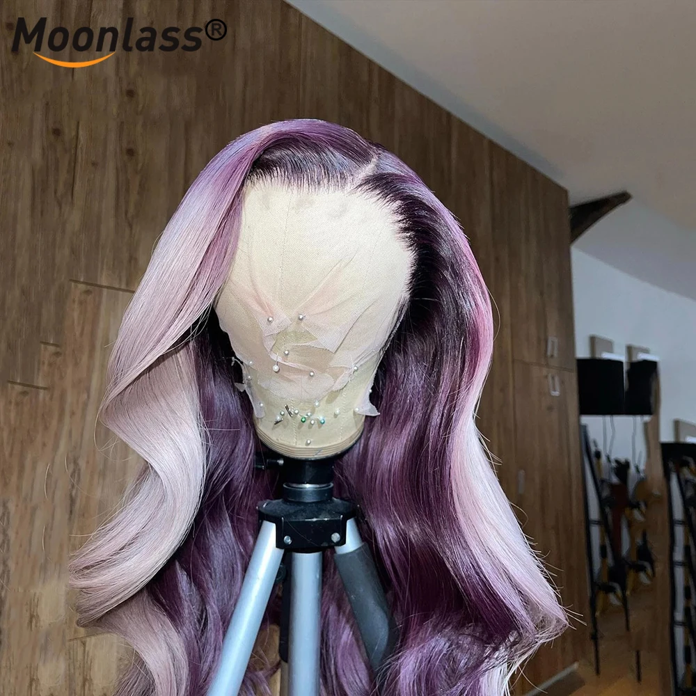 Purple Highlight Human Hair Wig 13x4 Lace Frontal Human Hair Wigs Brazilian Lace Front Wig Human Hair Body Wave 180% Density Wig