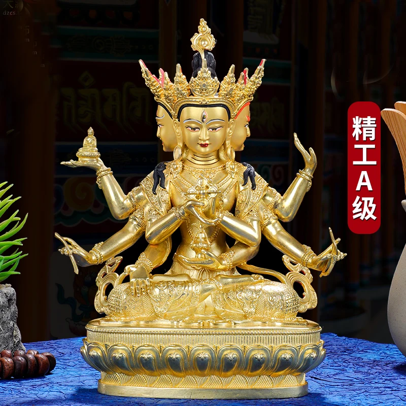 High grade gilding buddha statue Asia Buddhism golden Exorcism safety ZUNSHENG FOMO Langgama THREE FACE