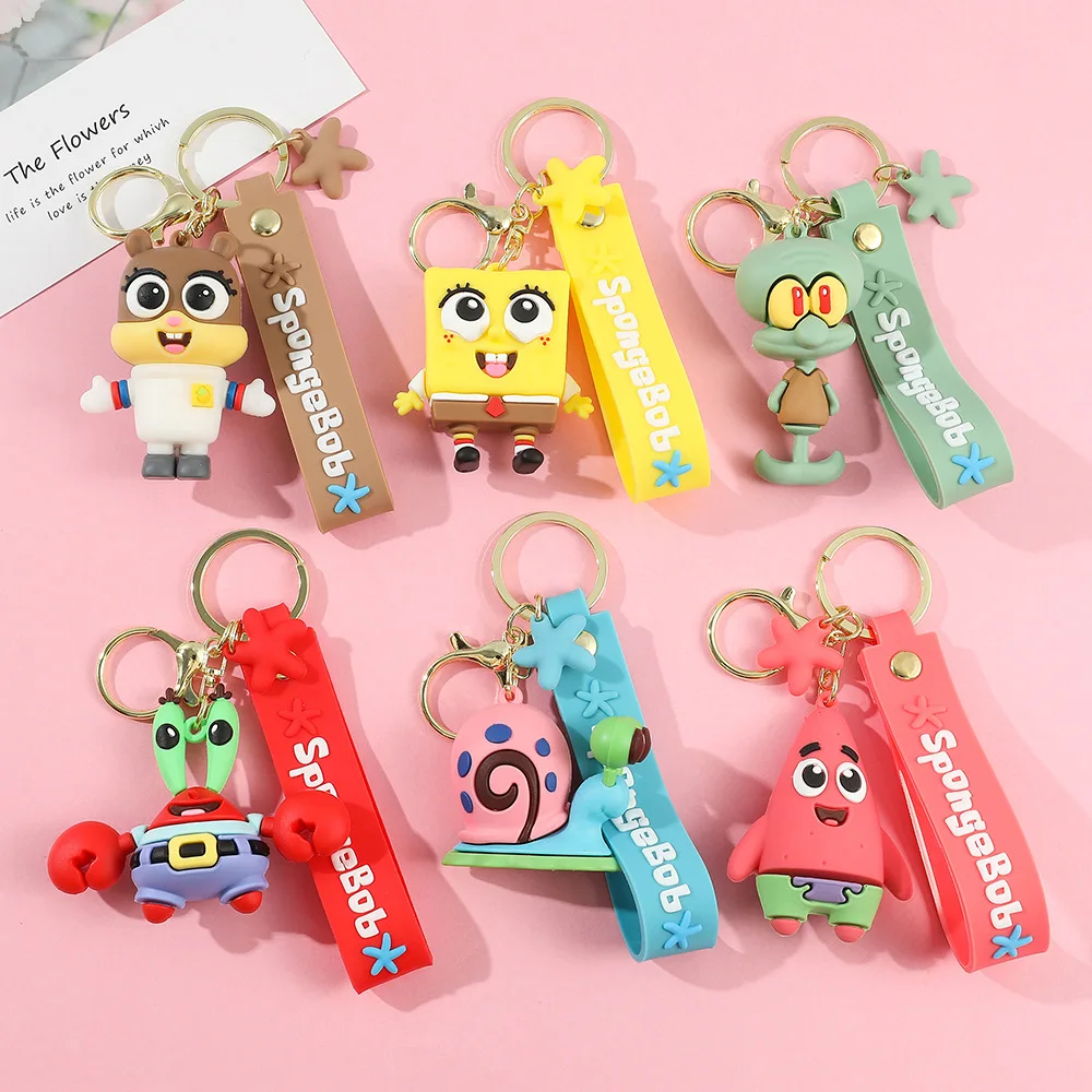 LLavero de Bob Esponja, pareja de dibujos animados, Anime Patrick Star Mr. Krabs, figura de calamar, llavero de coche, mochila, bolso, colgante, regalos para niños