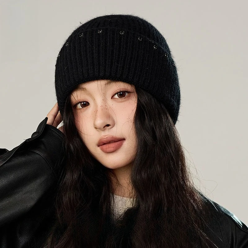Xiaoxiangfeng Angora Rabbit Hair Hat Pure Desire Wind Girls Solid Color Ear Protection Knitted Hat Korean Casual Warm Hat