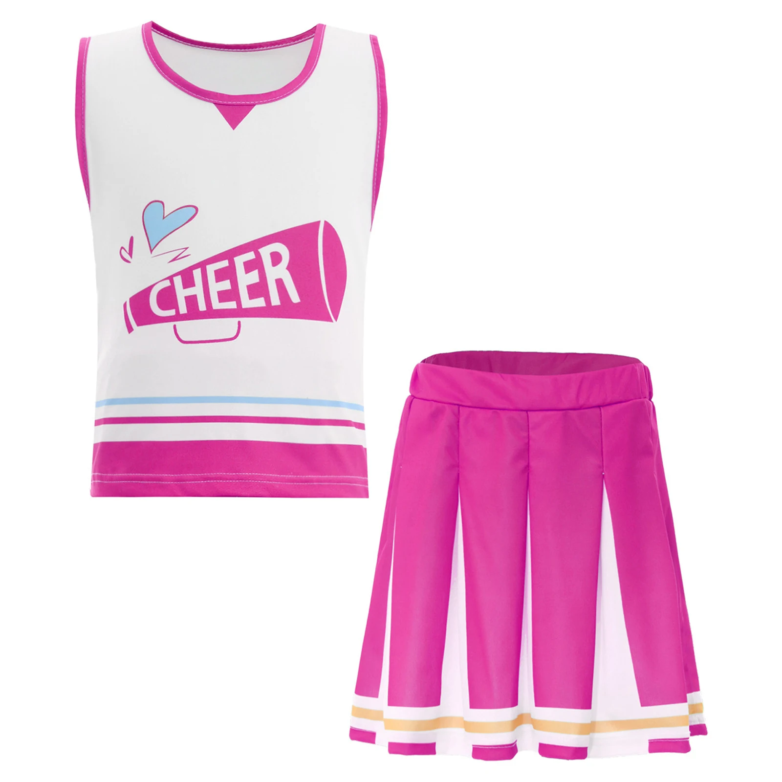 ملابس رقص يهتف للأطفال بنات يهتف زعيم طقم ملابس بألوان متباينة بدون أكمام تنانير علوية للأطفال زي التشجيع #4