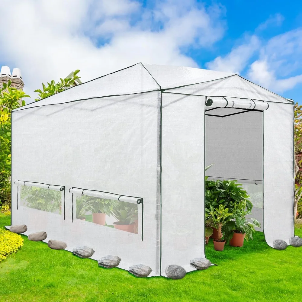 

Woven Replacement Cover for 12x8 Walk-in Pop up Greenhouse, Front and Rear Roll-Up Zipper Entry Doors and 4 Roll-Up Si