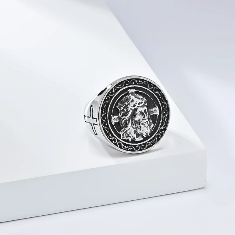 الصليب رئيس خواتم الفولاذ المقاوم للصدأ الرجال الفن الرجعية شخصية حلقة سحر المجوهرات