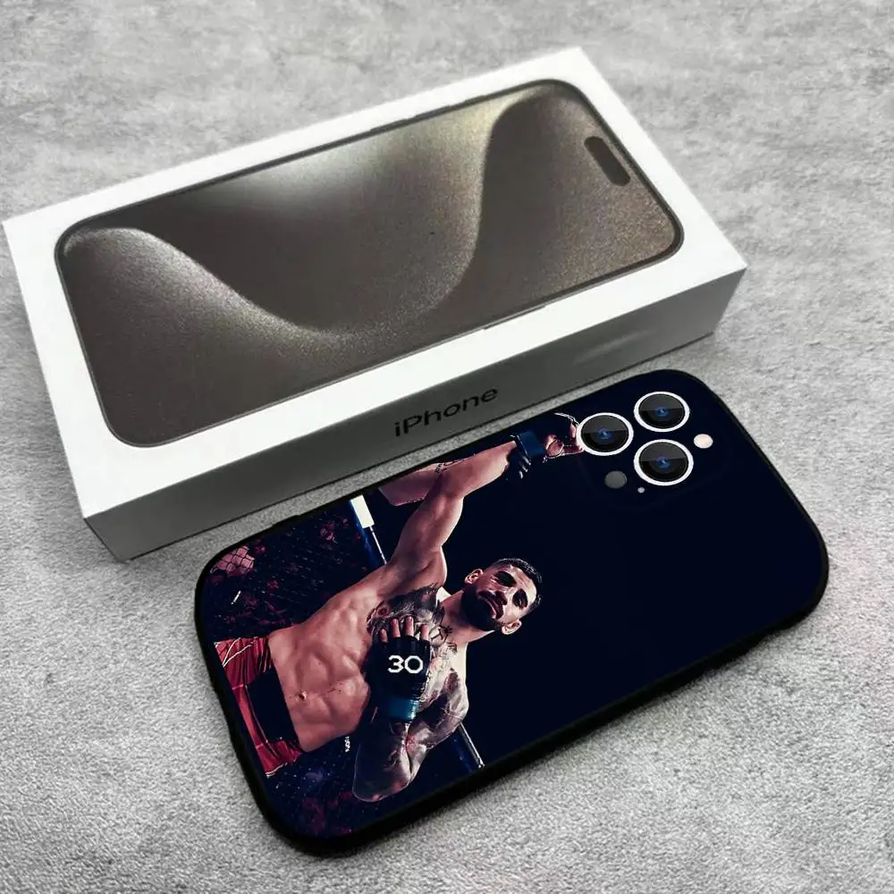 حافظة هاتف Ilia Fighting T-Topuria لهاتف iPhone 17,16,15,14,13,12,Pro,Max,Plus,E,SE4,Air,Mini Black Soft Box