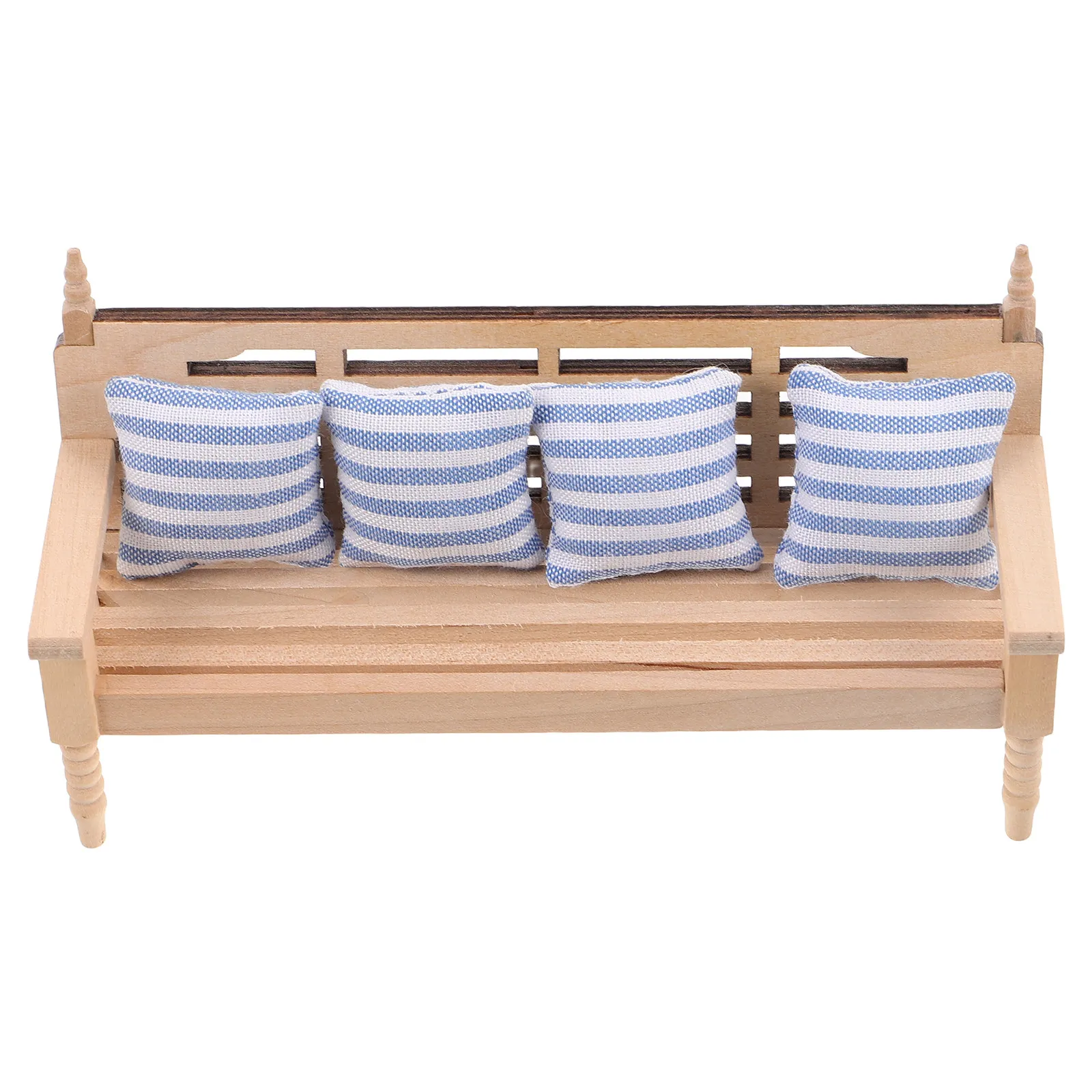 

1 12 Scale Vintage Sofa Pillows Living Room Miniature Wooden Chair Couch Bench for Dollhouse Furniture Decoration