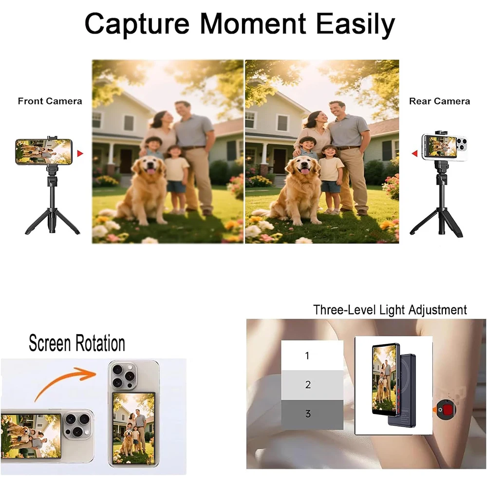 شاشة سيلفي مغناطيسية متنقلة لاسلكية لمدونة الفيديو تستخدم كاميرا خلفية للهاتف لمدونة سيلفي أو متوافقة مع البث المباشر. (مع مكبر الصوت))