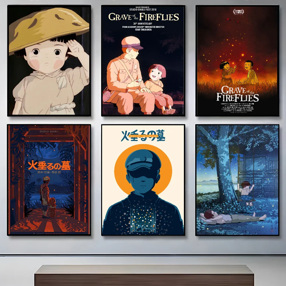 Grave of The Fireflies Miyazaki Ghibli Poster Home decor HD sticky wall waterproof home living room bedroom bar decoration