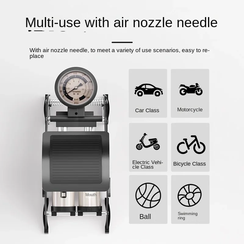 Made in China, portable LCD digital display high-pressure air pump, intelligent car and bicycle household foot pump