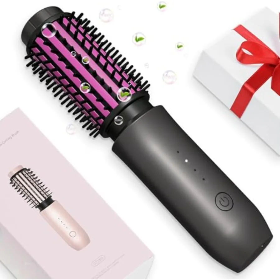 

Mini Cordless Curling Iron Brush Portable Hair Straightening Brush Cordless Hair Curler Anti-Frizz with Negative Ions 3-in-1 Cr