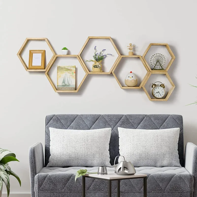 Floating Shelves Set of 6 Honeycomb Shelves for Wall, Brown plant stands indoor flower shelf  plant stand outdoor