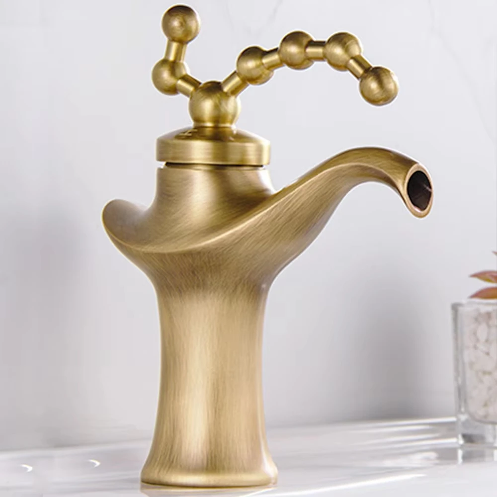 New special antique bathroom low basin faucet brass hot and cold retro gun gray magic lamp faucet