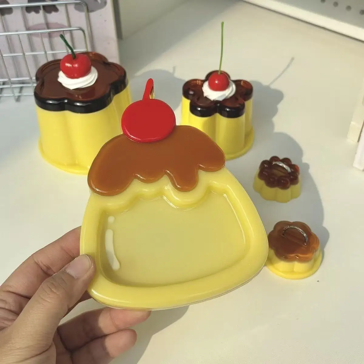 Cute Showa Caramel Pudding Props Gumi Epoxy Tray Desktop Ornaments Creative Photo Props Retro Ornaments Decoration Cute Gift