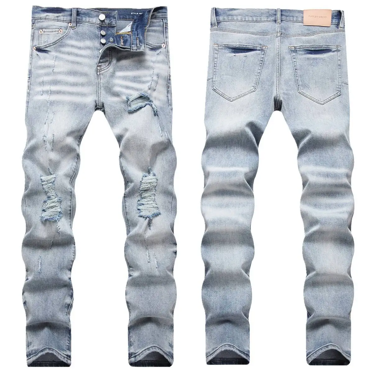 

Ripped PU Jeans Casual Street Fashion Men's New Slim Fit Stretch Skinny Pants Men