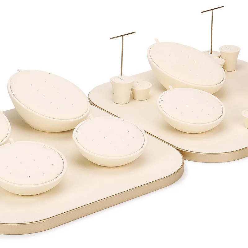 

Beige Suede Jewelry Display Props Counter Set Necklace Pendant Earrings Display Stand Shelf Ring Stand Disk