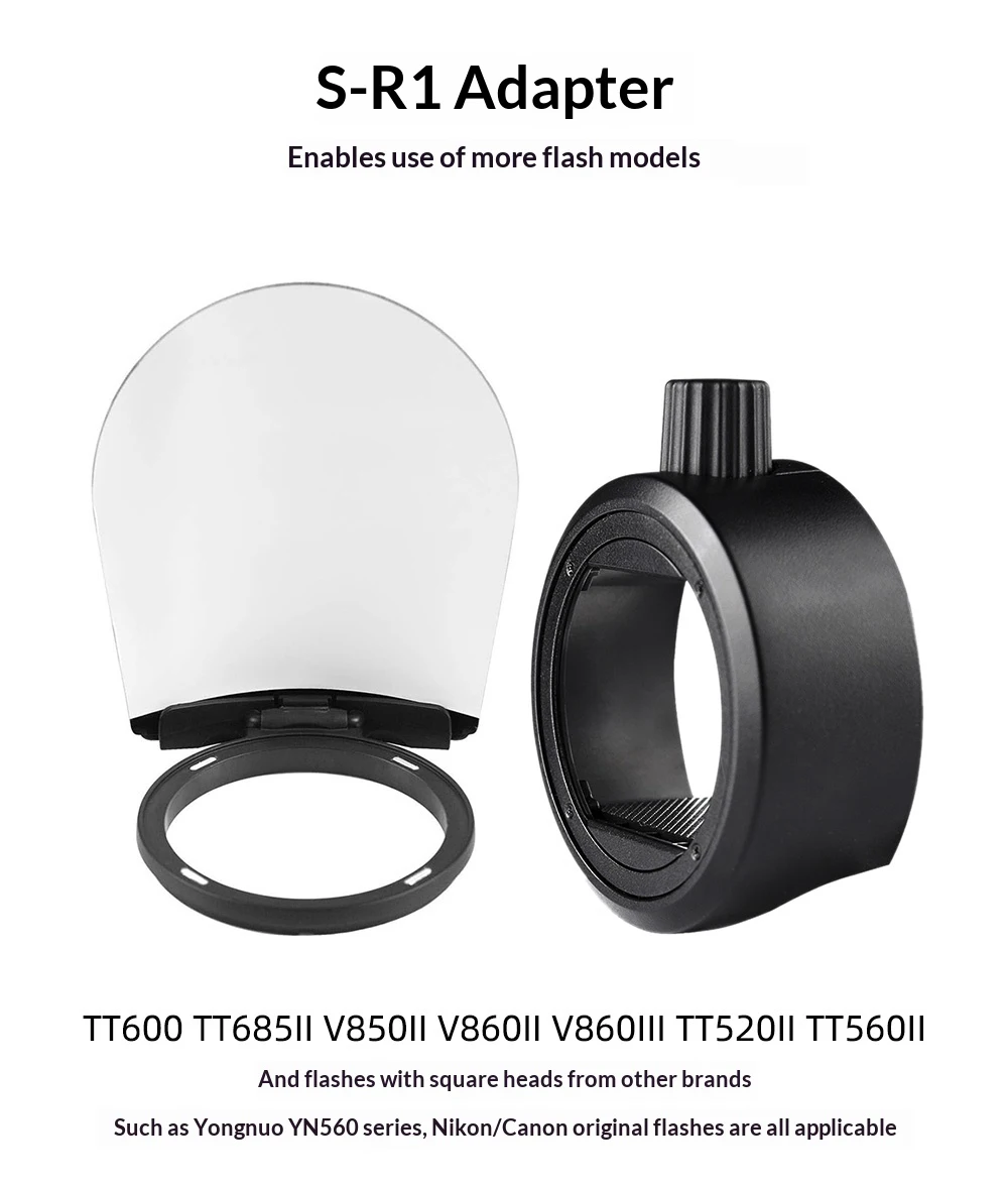 AK-R1 Accessories, AK-R12, for V1 / V1 Pro / V100 Pro / AD100 Pro Round Head Flashes, S-R1 Adapter, Barn Door, Catchlight Panel