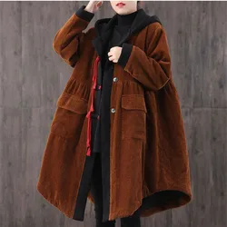 Oversize itself Women's Corduroy Jacket New Women Winter Fleece Coat Thicken Windbreaker Hooded Jacket Lady Overcoat C568