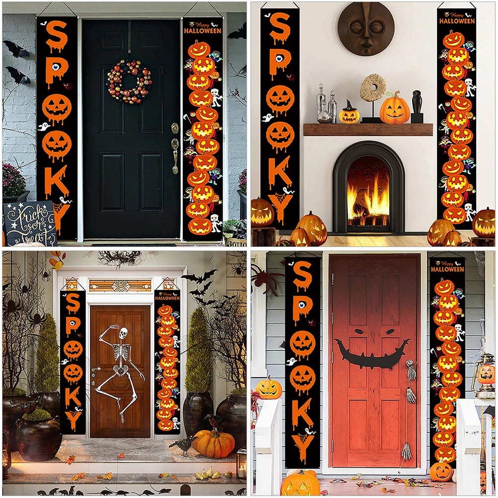 

2Pcs Halloween Door Banners Tear Resistant Festive Atmosphere Perfect for Holiday Events Halloween Door Banners